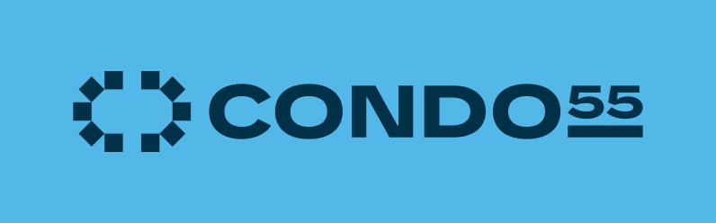 Logotipo horizontal da Condo55 sobre fundo azul