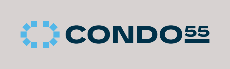Logotipo horizontal da Condo55 sobre fundo cinza-claro
