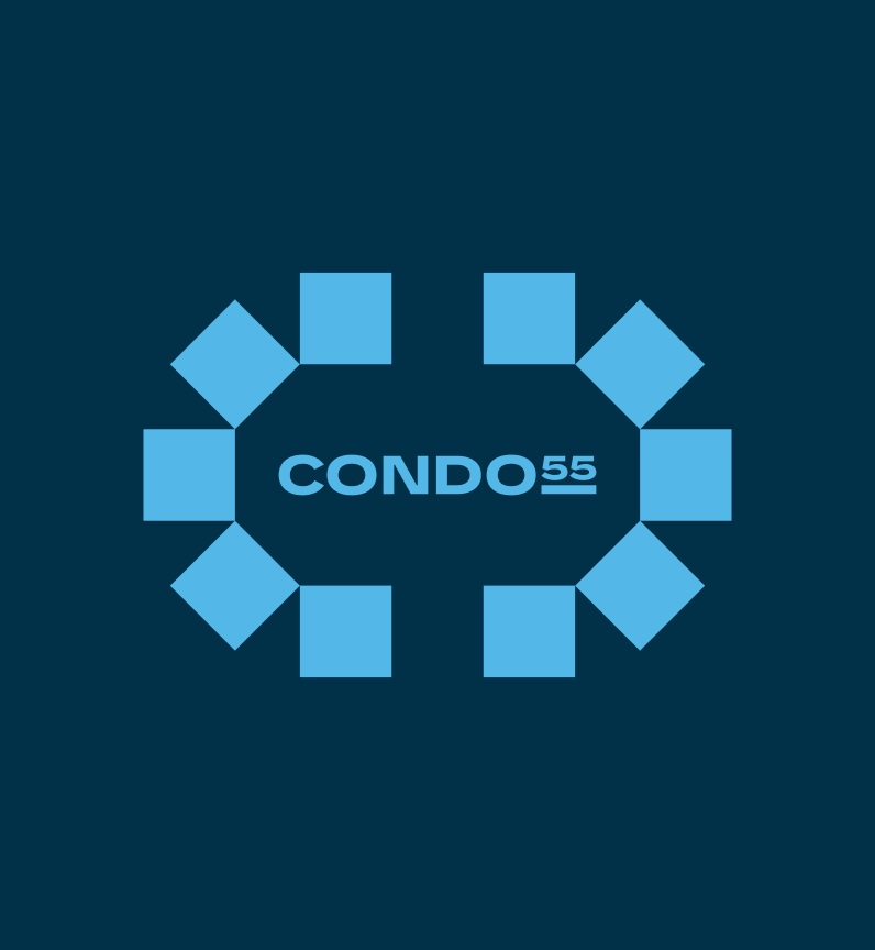 Símbolo da Condo55 em azul sobre azul-escuro